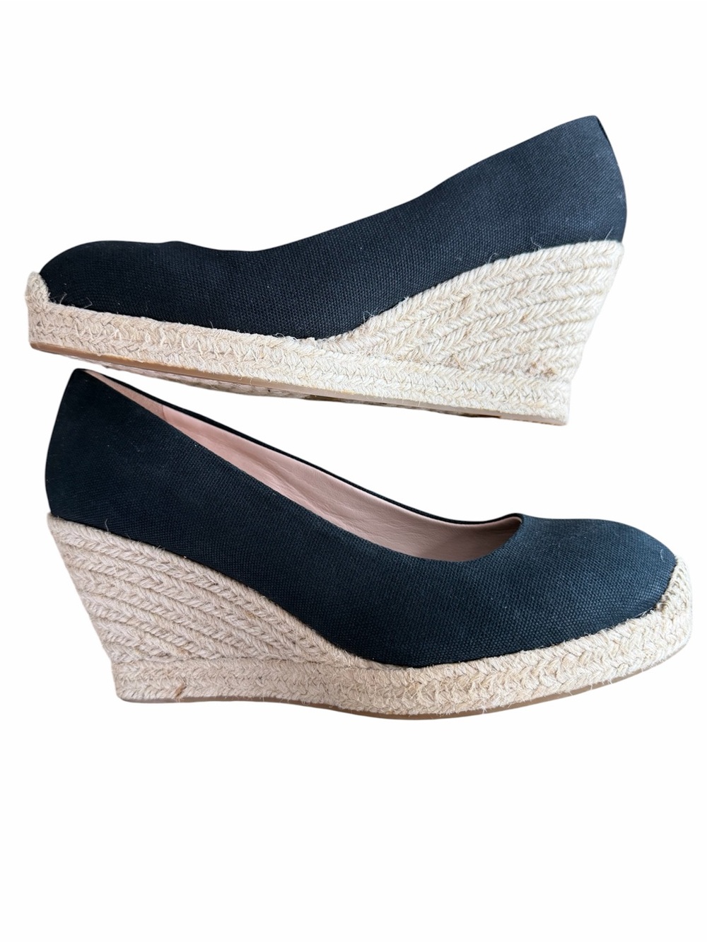 J. Crew Canvas Espadrille Wedges size 8.5 Black Jute Summer Closed Toe Shoes